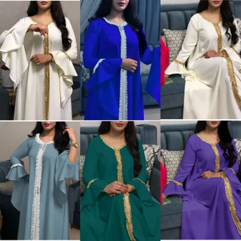 2023 Летний Марокканский кафтан Royal Women Дубай Мусульманская Абайя Для женщин Турецкое мусульманское Длинное женское платье