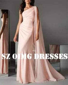 OIMG, Новый дизайн, Розовые платья для выпускного вечера длиной до пола на одно плечо, Саудовские Арабские Женские вечерние платья с атласной накидкой, вечернее платье для официальной вечеринки