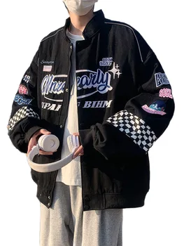 Y2K Вышитая модная уличная бейсбольная куртка в стиле хип-хоп, мотоциклетная куртка в стиле ретро, осенняя куртка в стиле харадзюку, пуховик, куртка