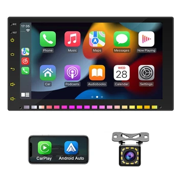 Автомобильная Стереосистема Carplay с двойным Din и Android Auto, 7-дюймовое Автомобильное радио RGB С Сенсорным экраном Bluetooth, Автомобильный Аудио С FM, Прочная Камера заднего Вида