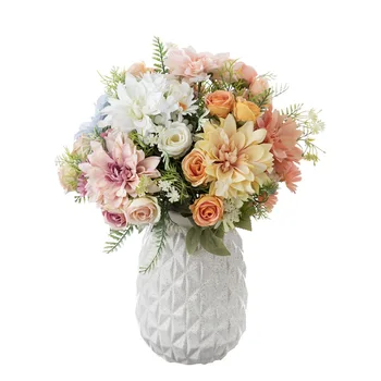 Букет искусственных цветов 5 ветвей Красочные розы и георгины для украшения фона свадебной вечеринки Декор гостиной