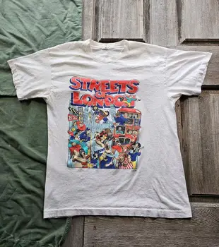 Винтажная футболка с мультяшными Улицами Лондона 90-х годов Screen Stars White M
