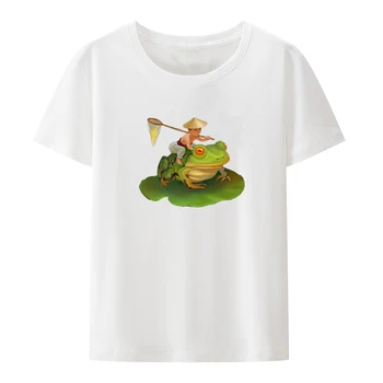 Детские Хлопчатобумажные футболки с лягушками, Рыболовные футболки С принтом, Топы С круглым вырезом И коротким рукавом, Camiseta Hombre, Летние Хипстерские Крутые