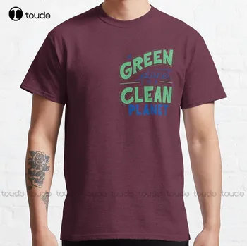 Зеленая планета - чистая планета, классическая футболка, футболки для пары, хлопковые повседневные футболки на открытом воздухе, простые винтажные футболки Создайте свой дизайн