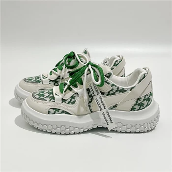 Зеленые летние женские кроссовки с нескользящей зубчатой подошвой, повседневная комфортная вулканизированная обувь, кроссовки на платформе, Цветные перекрестные кружева