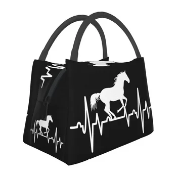 Изготовленные на заказ сумки для ланча Horse Heartbeat, женские ланч-боксы-охладители с теплой изоляцией для работы, пикника или путешествий
