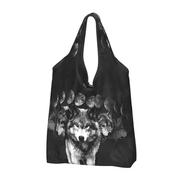 Изготовленный На Заказ Дух Животного Направляет Хозяйственную Сумку Женщин Портативной Крупнотоннажной Продуктовой Семьи Wolf Tote Shopper Bag