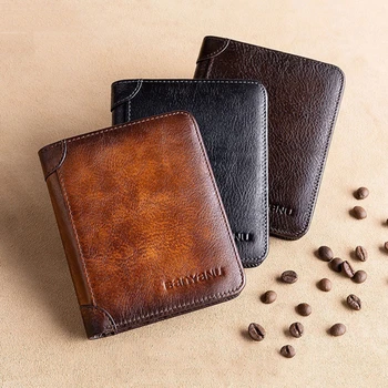 Классический вертикальный мужской кошелек с RFID-блокировкой, винтажный кошелек из искусственной кожи, деловой держатель для кредитных карт, сумка-кошелек для мужчин