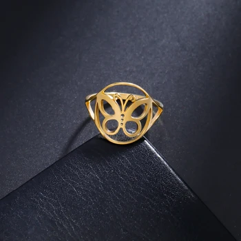 Кольцо на палец с бабочкой, полый золотой цвет, нержавеющая сталь, модные ювелирные изделия, свадебный подарок для мужчины и женщины