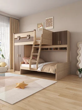 Комбинированная кровать, двухъярусная кровать, двухъярусная кровать, двухъярусная кровать, двухъярусная кровать, шкаф для одежды, массив дерева