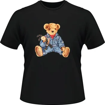 Медведь в джинсовом костюме, Хлопковые футболки, одежда Y2k для унисекс, Одежда для унисекс, Милая блузка, футболка с аниме, трендовый подарок