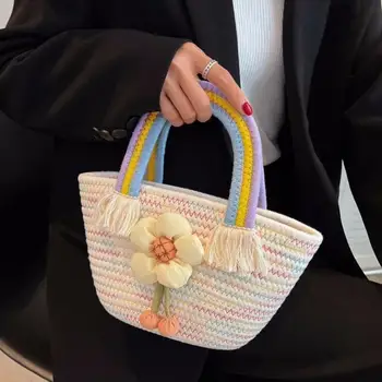 Милая плетеная сумочка с цветами, женская дизайнерская контрастная цветовая гамма, повседневные сумки через плечо, Корзина, Цветочный подарок, Красочный Женский подарок на день рождения ' J9R5
