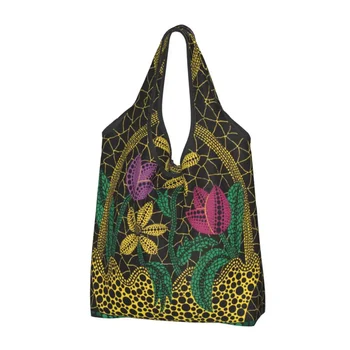 Многоразовая женская сумка-тоут Yayoi Kusama для покупок, портативные сумки для покупок с красочным цветком в корзине, Продуктовые сумки для покупок
