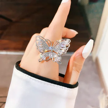 Модное женское кольцо на указательный палец из роскошной меди, открывающее кольцо, женские ювелирные изделия, кольца с бабочками