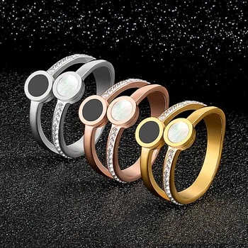 Модное кольцо для влюбленных Luxuxy Элемент оболочки Кольца из нержавеющей стали Ювелирные изделия из хрусталя для женщины Обручальное кольцо для пары Подарок для вечеринки