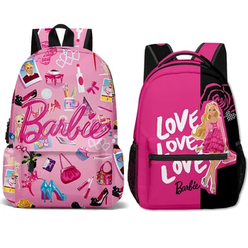 Модный рюкзак большой емкости Barbie Женский дорожный рюкзак Студенческий школьный ранец Сумка для книг для девочек-подростков Подарок на день рождения