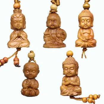 Модный симпатичный Деревянный брелок для ключей с резьбой по Дереву, Будда, Монах, Брелок для ключей в форме человека, Держатель для ключей, Ювелирные Изделия, Подарочные Аксессуары