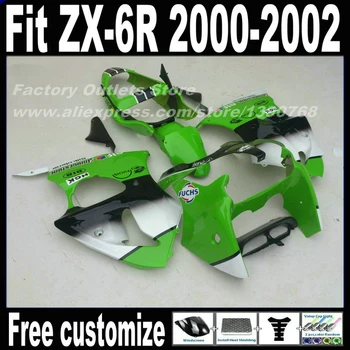 Набор пластиковых обтекателей для Kawasaki ZX6R 00 01 02 Ninja 636 белый зеленый черный ABS комплект обтекателей ZX-6R 2000 2001 2002 AF63