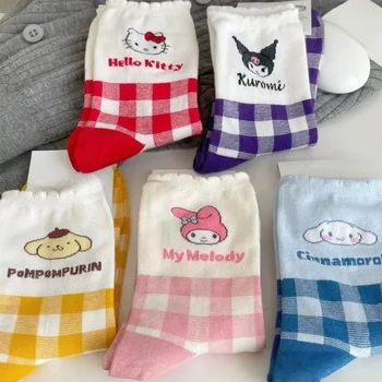 Носки Hello Kitty Sanrio Cinnamoroll Kawaii My Melody KUROMI Мультфильм Аниме Милые Детские Хлопчатобумажные теплые носки Подарки для девочек