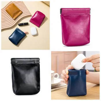Однотонная сумка на пружинном ремне из искусственной кожи, кошелек для монет, косметичка, самозакрывающаяся сумка для хранения, мини-сумка для губной помады, сумки для мелочей на открытом воздухе