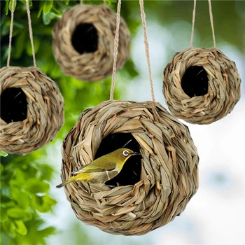 Подвесное птичье гнездо из натуральной соломы, скворечник, поделка на открытом воздухе, ручная работа, травяная клетка для разведения птиц, пещерный приют для птиц