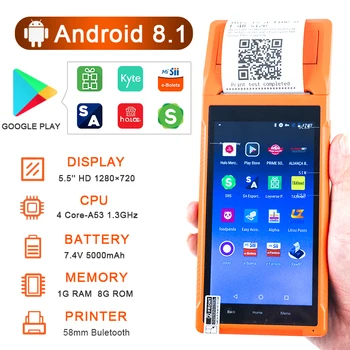 Портативный Android 8.1 PDA POS-принтер 58 мм Мобильный Чековый Счет Термопринтер 5.5 HD Поддержка WiFi 1D/2D Сканирующая POS-система