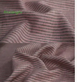 Ретро светло-коричневая фиолетово-красная ткань в вертикальную полоску, промытый песком лен из дождя и росы, чистая льняная ткань, дизайнерская ткань.