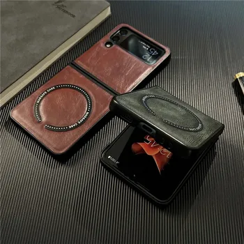 Роскошный Деловой Кожаный Чехол для Magsafe с Магнитной Беспроводной Зарядкой Чехол для Телефона Samsung Galaxy Z Flip 5 4 Flip5 Flip4 Flip3 5G