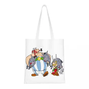 Сумка-тоут Kawaii Asterix и Obelix для покупок, мультяшная сумка для покупок на плечо