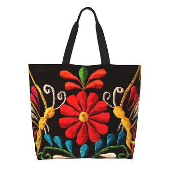 Сумка-тоут для покупок с забавными мексиканскими бабочками и цветочным узором многоразового использования Otomi, холщовая сумка-шоппер на плечо для бакалеи