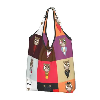 Сумки-тоут в стиле ПОП-арт Kanye West Bear для продуктовых покупок, женские модные сумки через плечо для покупателей, сумки большой емкости