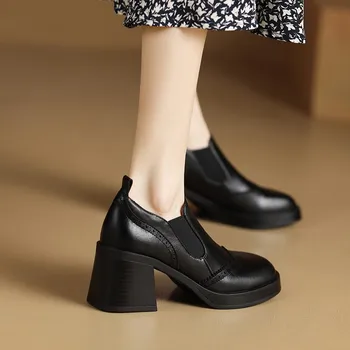 Туфли без застежки из натуральной кожи на каблуках, женские пикантные босоножки с квадратным носком, баскетбольная платформа, массивные сандалии, обувь 2023 года, слипоны на шнуровке