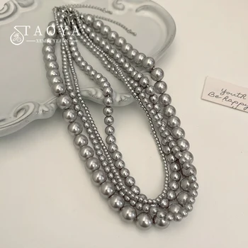 Французская элегантная цепочка-ошейник с серым жемчугом, расшитая бисером, для женского сексуального ожерелья, вечерние модные ювелирные аксессуары, цепочка-чокер