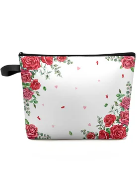 Цветок розы на День Святого Валентина, большая вместительная дорожная косметичка, Переносная сумка для хранения макияжа, женский водонепроницаемый пенал