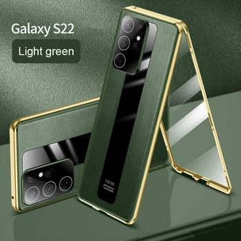 Чехлы из Закаленного Стекла для Samsung S22Ultra Magnetic Phone Shell S22Plus S22 Обычная Кожаная Магнитная Защитная Крышка 