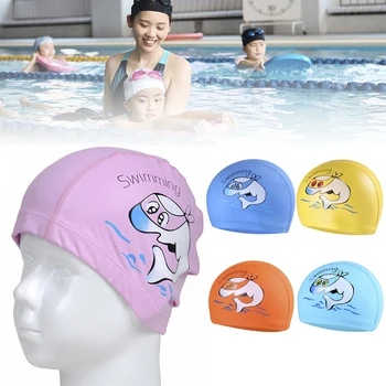 Шапочка для плавания Hot Kids с мультяшным принтом, гибкая водонепроницаемая шапочка для купания, удобная посадка для девочек и мальчиков, NOV99