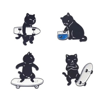 Эмалевые булавки с черным котом, креативные значки для игрового скейтборда, броши на рюкзак, украшения на одежду, украшения для женщин, ювелирные подарки 2021 года