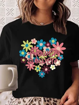 Эстетическая Женская футболка Ulzzang 2022 Flower Power Kawaii Футболка С Рисунком из Мультфильма Harajuku 90-х Графическая Футболка с коротким рукавом Женская одежда