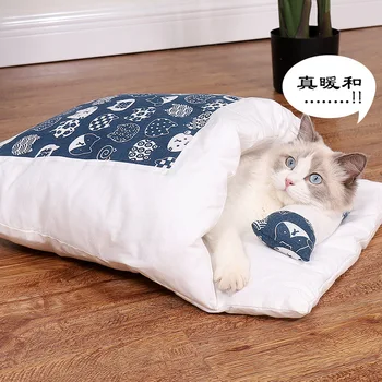 Японская Кошачья Кровать Зимний Съемный Теплый Спальный Мешок Deep Sleep Pet Dog House s Подушка-Гнездо с подушкой