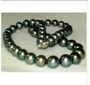 потрясающее 10-11 мм идеально круглое ожерелье из таитянского черного жемчуга 18 дюймов